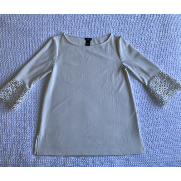 Ann Taylor Lace Cuff Bell Sleeve Tunic Crepe Women S Cream Boho Cottagecore - Picture 3 of 12